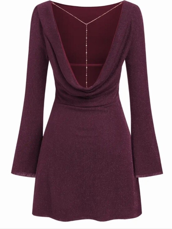 Cider Dresses & Skirts - Cider Deep Plum Long-Sleeve Draped Back Mini Dress "M"